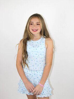 Light Blue All Over Ditsy Roses Print Shirt & Skort Set
